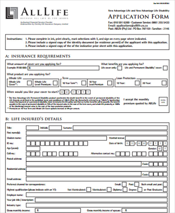 10+ Insurance Application Forms PDF