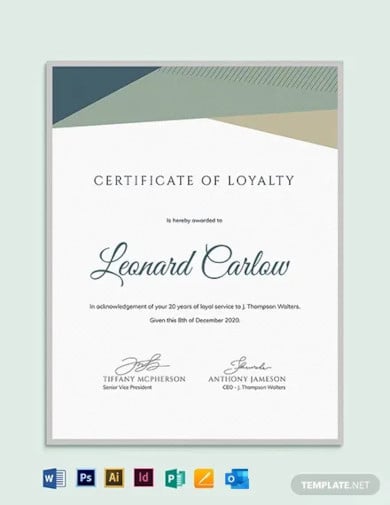 loyalty award certificate example