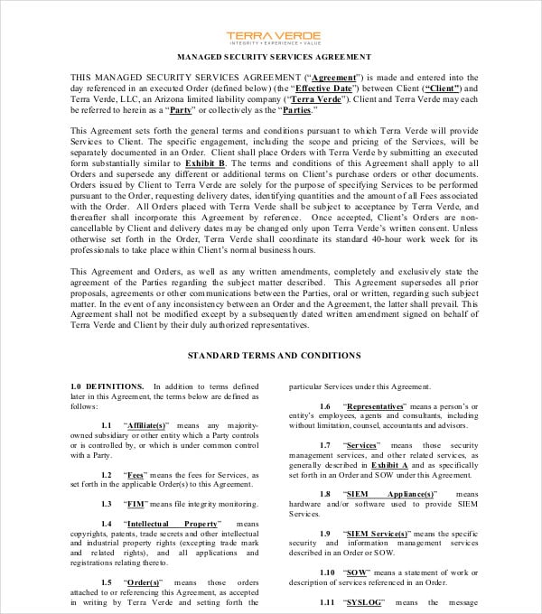 6+ Security services Agreement PDF