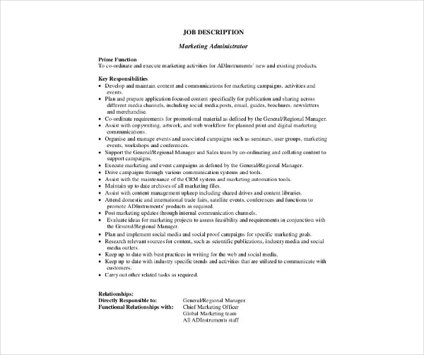 Job profile of administrative officer marketing