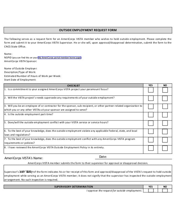 outside employment request form