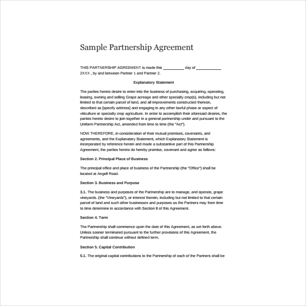 11 Simple Partnership Agreement Templates Samples Examples 8828