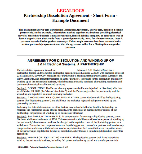 partnership dissolution agreement