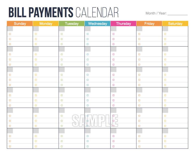 5+ Bill Pay Calendar Templates PDF