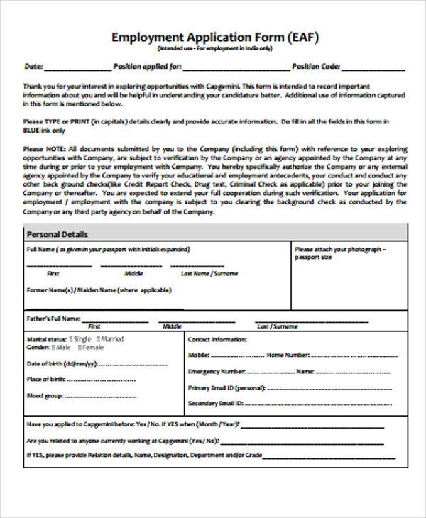 10 employment application forms pdf free premium templates