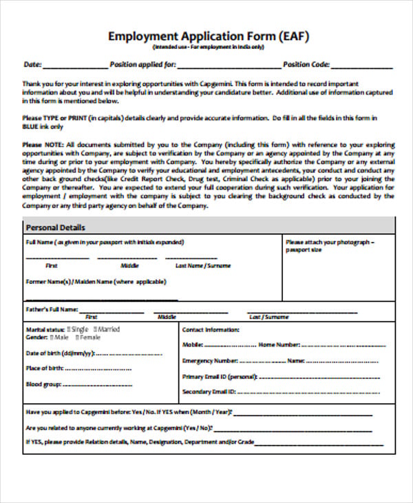 10 employment application forms pdf free premium templates