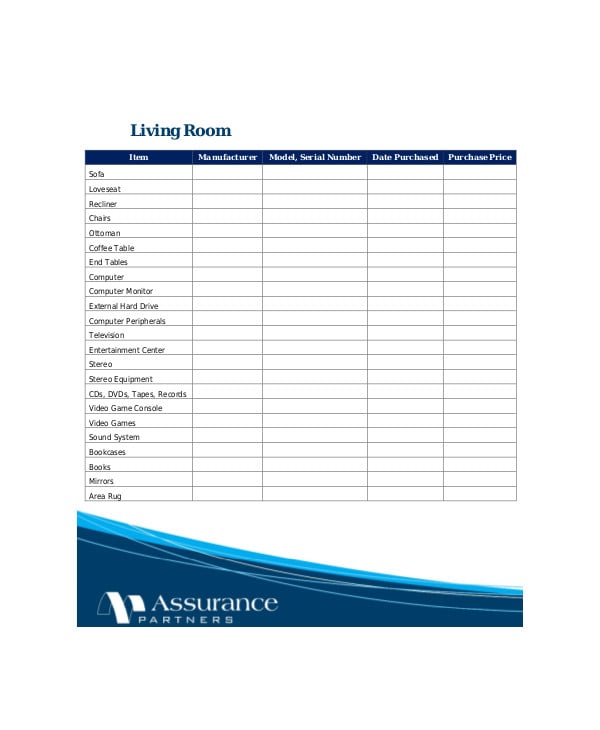 room inventory worksheet