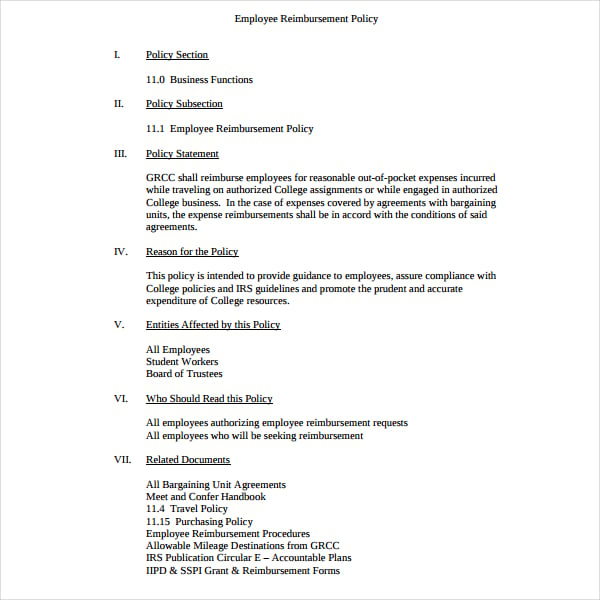 4  Employee Reimbursement Policy Templates PDF