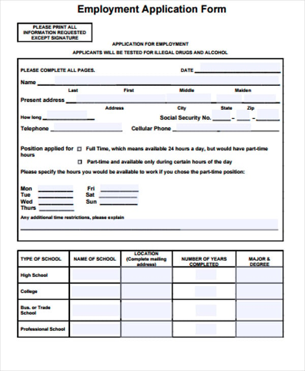 10 employment application forms pdf free premium templates