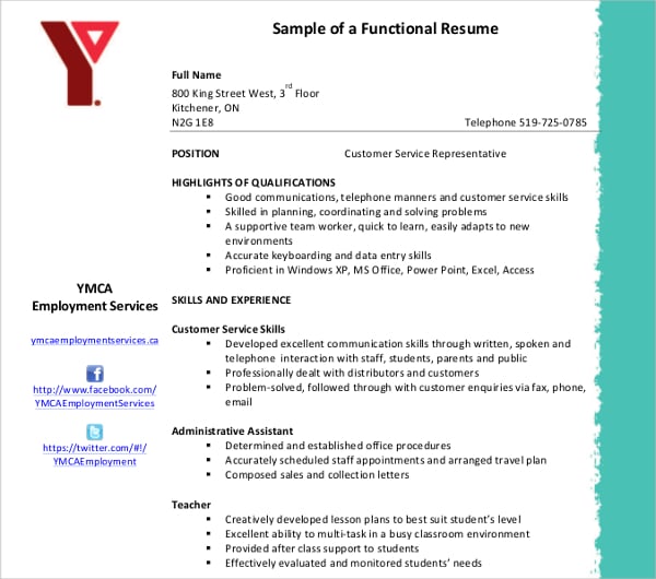 sample functional resume template