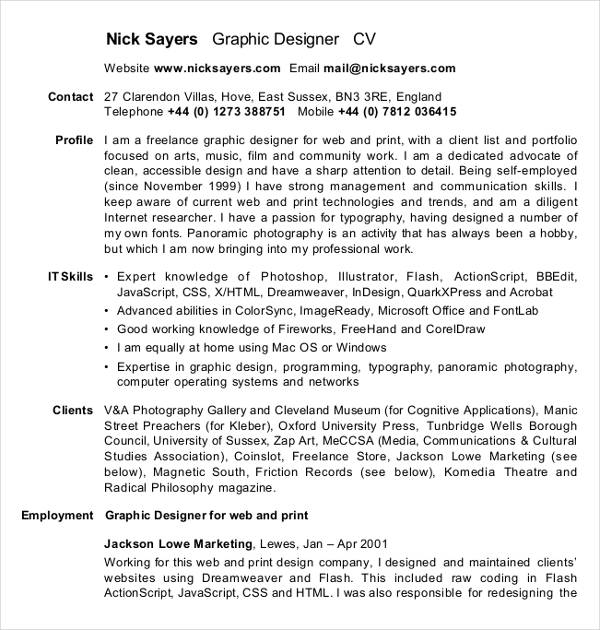 7+ Graphic Curriculum Vitae Templates - PDF, DOC