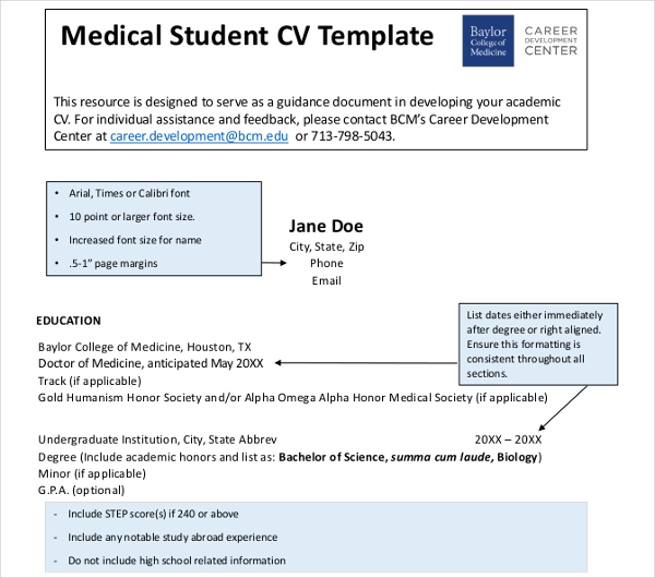 Cv sample for medical student - Curriculum Vitae (CV) | UW Medicine