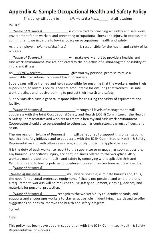 Ohs Policy Statement Free Template FREE PRINTABLE TEMPLATES