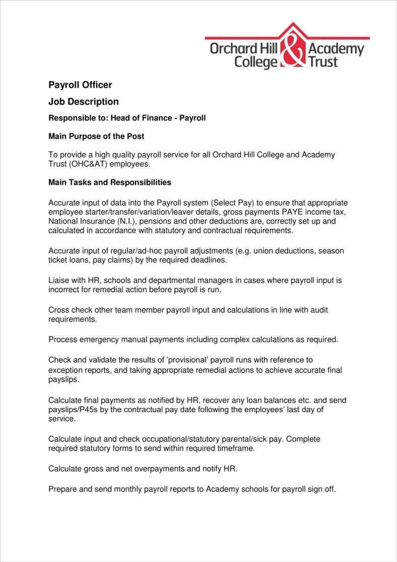 3+ Payroll Officer Job Description Templates PDF