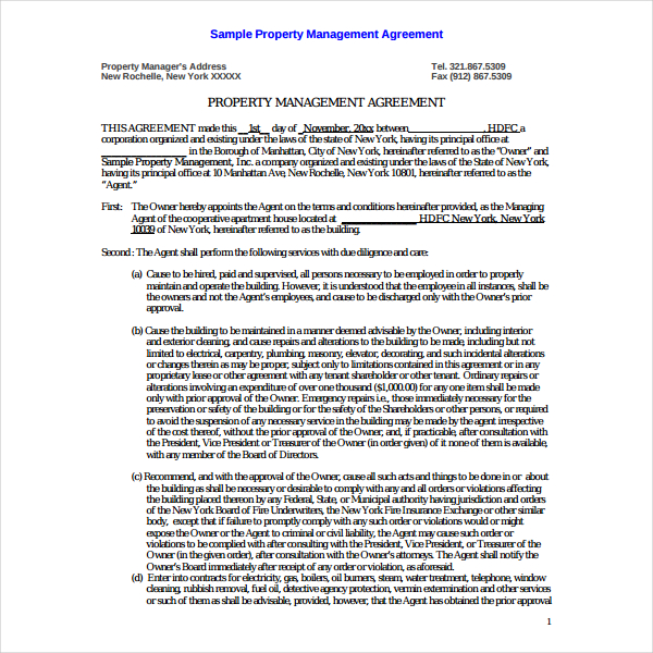 sample property management agreement