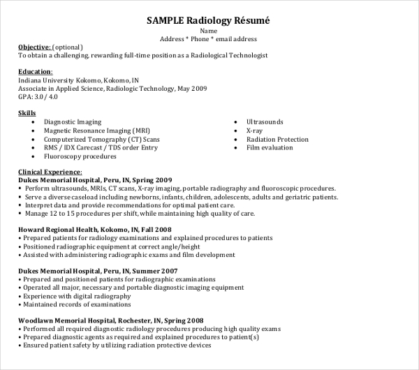 8 Radiologist Resume Templates Pdf Doc 7766