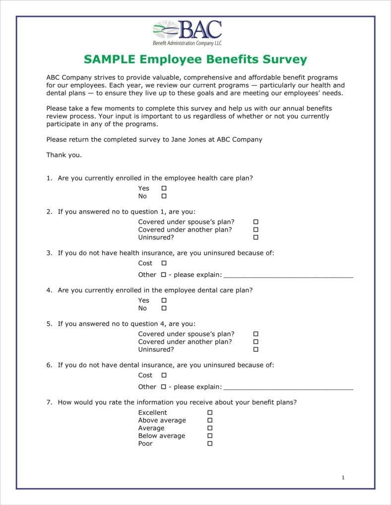 21+ Employee Benefits Survey Templates - PDF, DOC  Free & Premium For Employee Satisfaction Survey Template Word