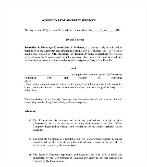 security guards service agreement