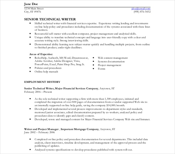 senior technical resume template
