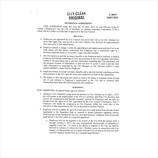 12+ Sample Severance Agreement Templates PDF, Docs