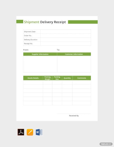 shipment delivery receipt template