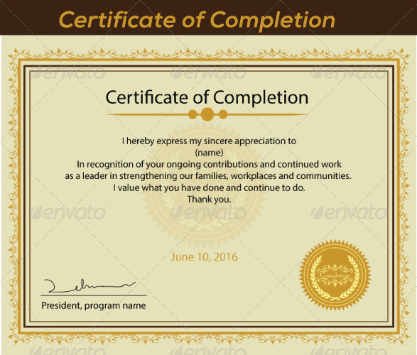 simple certificate of completion