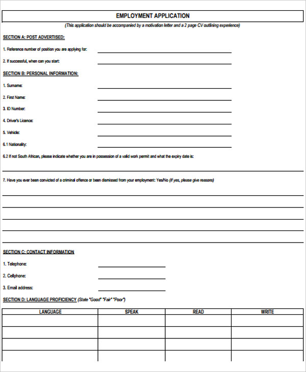 14+ Employment Application Forms - PDF