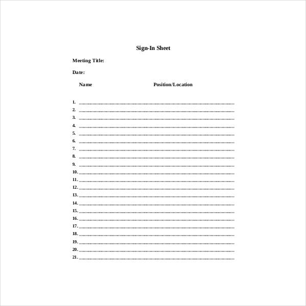 staff meeting sign in sheet template