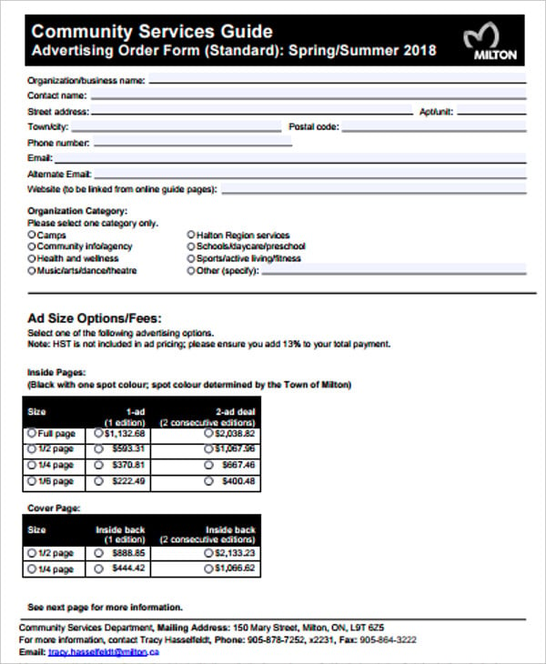 9+ Advertising Order Forms - PDF | Free & Premium Templates