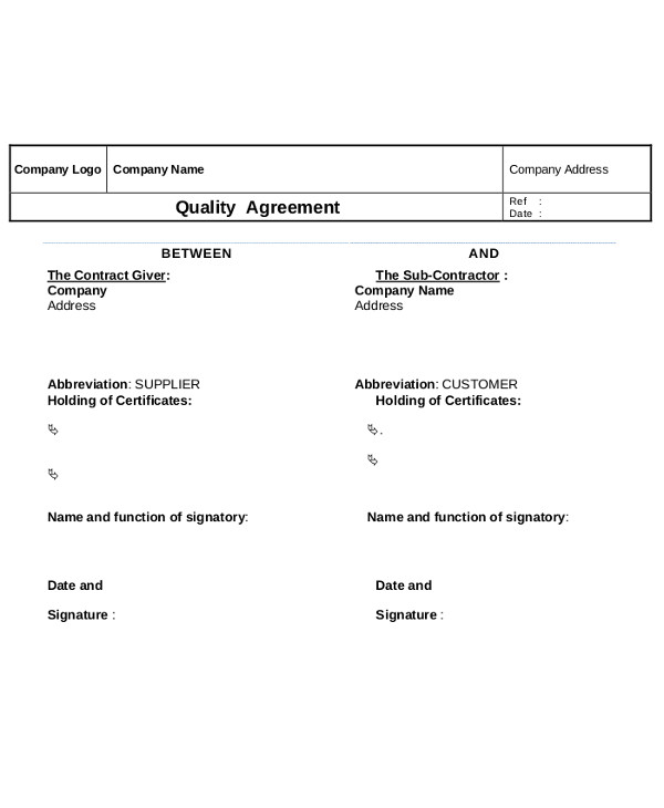 8+ Quality Agreement Templates PDF, DOC