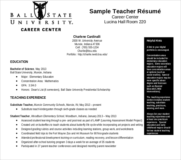 resume template for substitute teacher