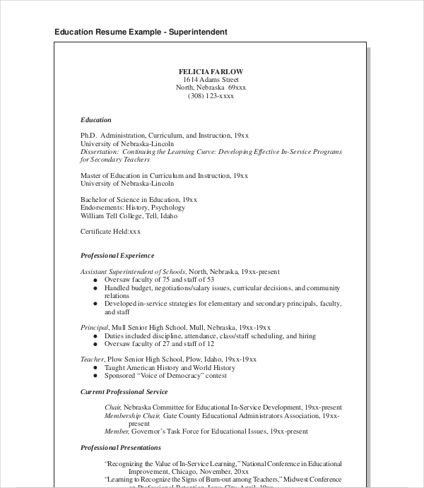 9  Superintendent Resume Templates PDF DOC