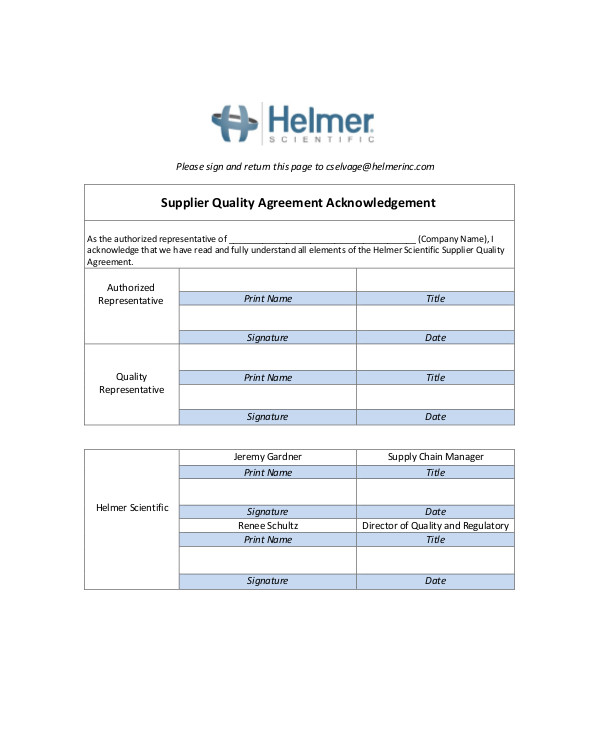 8+ Quality Agreement Templates PDF, DOC