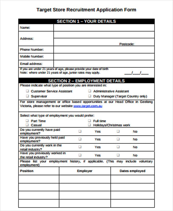 target employement application form