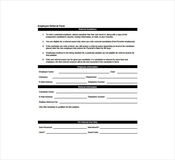 5+ Templates Employee Referral Form