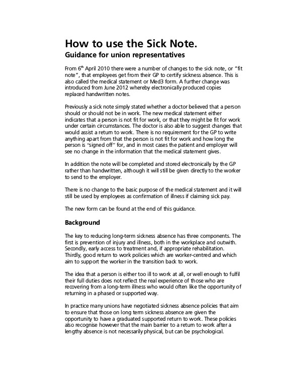 treatment sick note