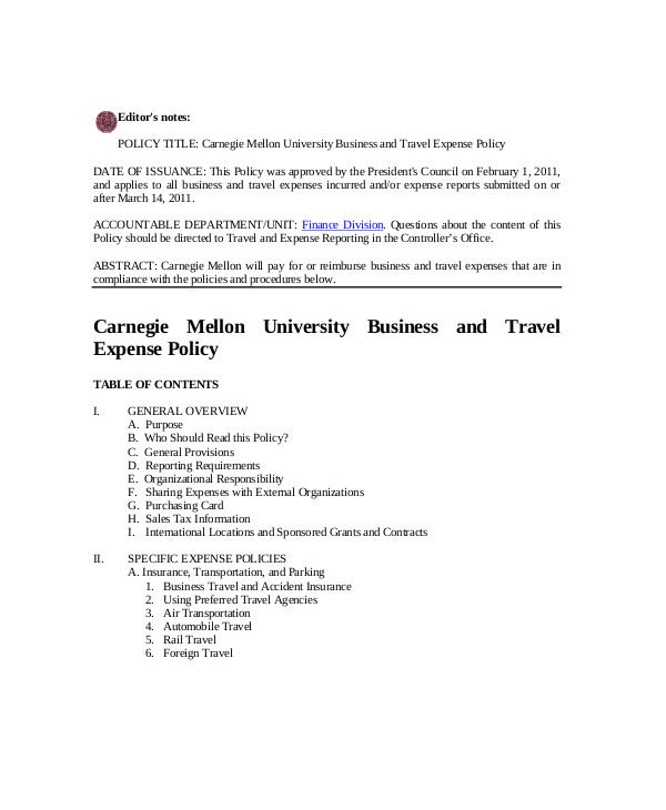 9+ Travel and Expense Policy Templates - PDF, Word