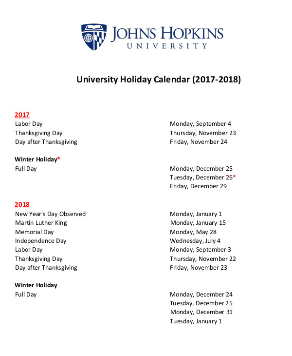 calendario delle vacanze universitarie