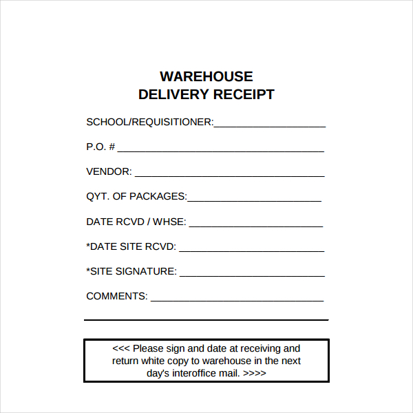 warehouse delivery receipt sample