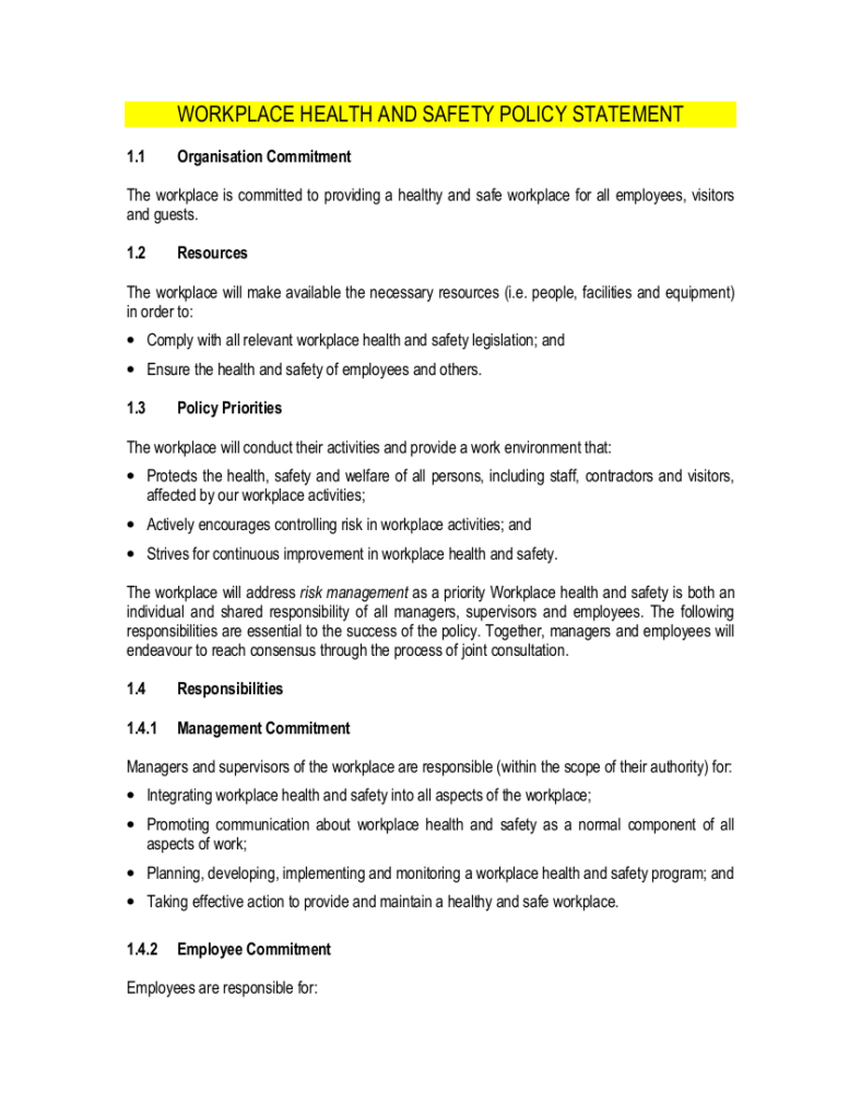 Ohs Policy Statement Free Template FREE PRINTABLE TEMPLATES