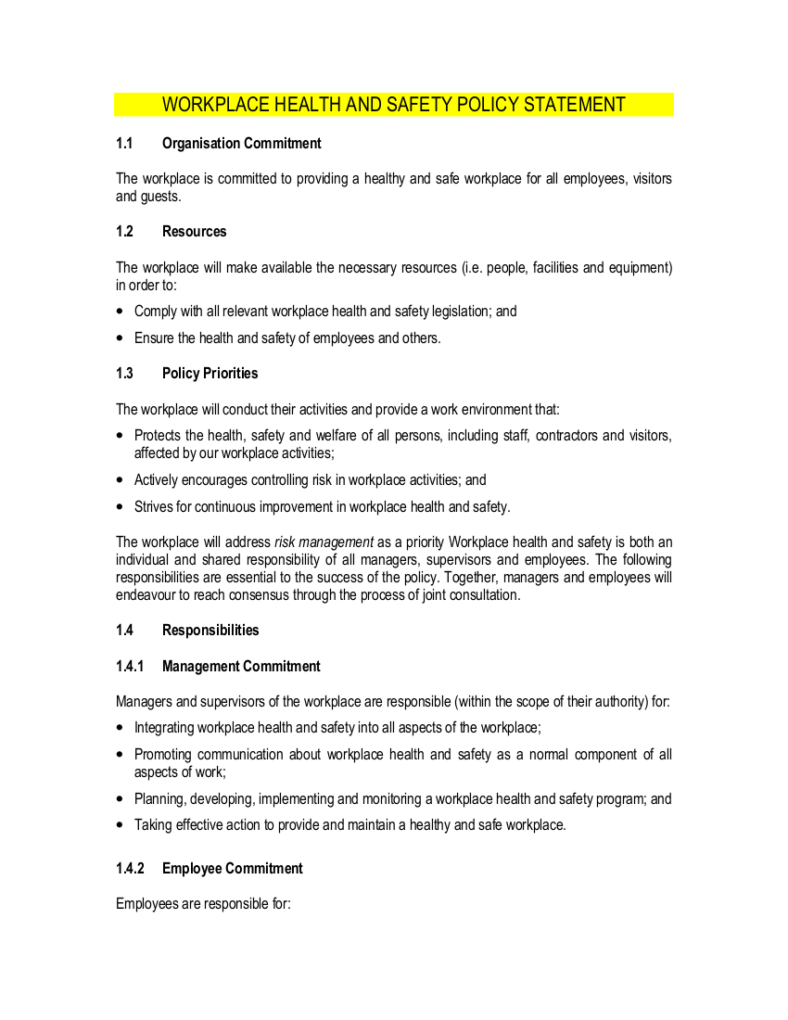 11 Workplace Safety Policy Templates PDF