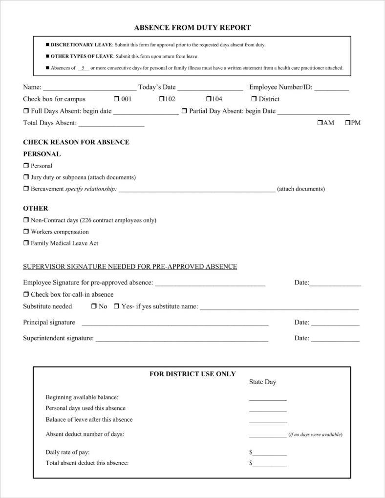 Absence Report Template from images.template.net