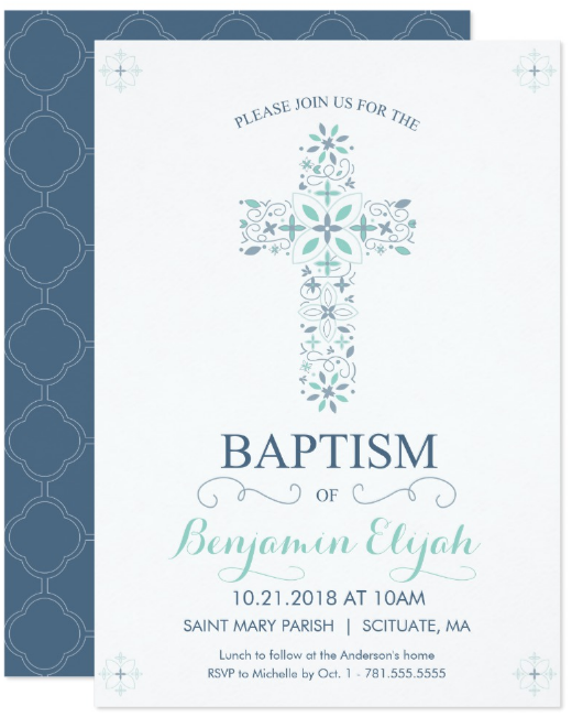 blue christening invitation template