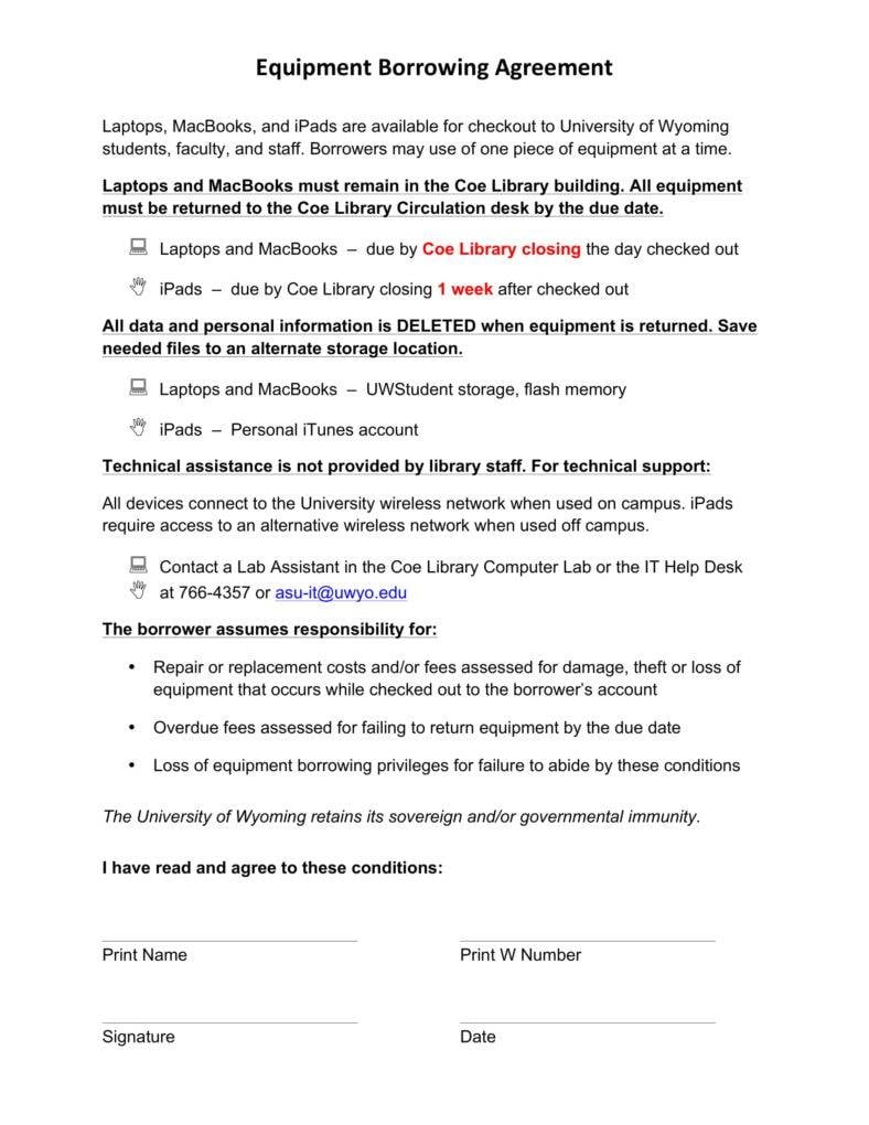 23+ Equipment Loan Agreement Templates - PDF, Word  Free & Premium Pertaining To laptop loan agreement template