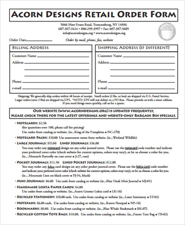 9+ Retail Order Forms PDF