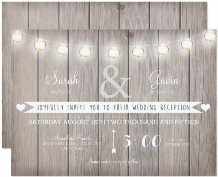rustic lights wedding reception card template e152170