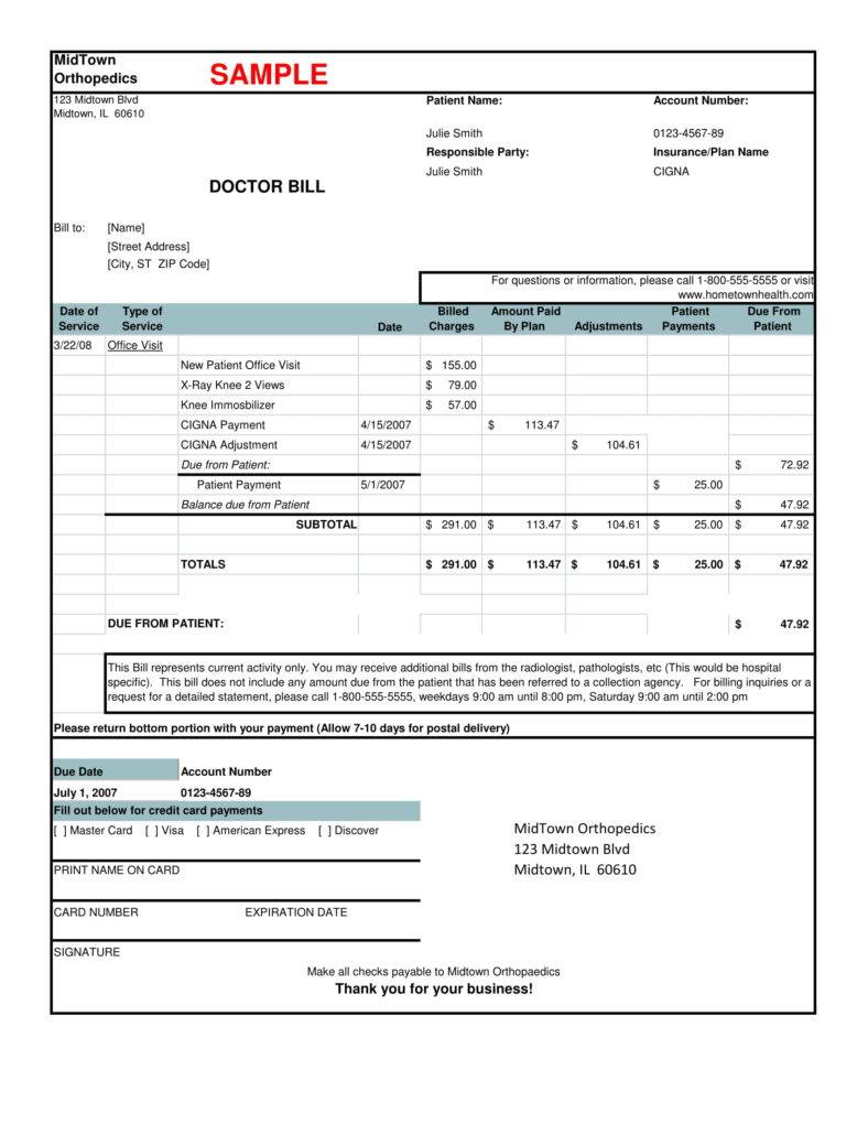 fake medical bills format word