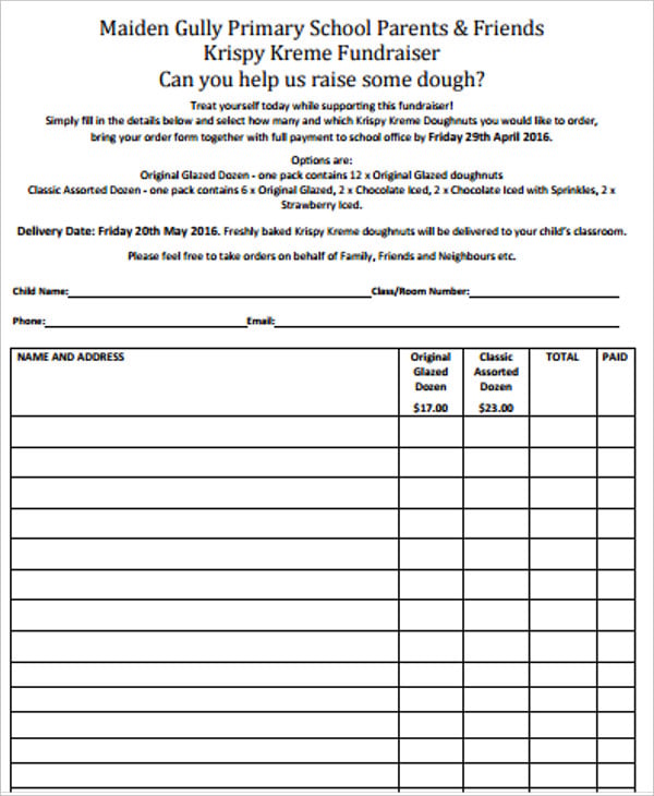 school fundraiser order form