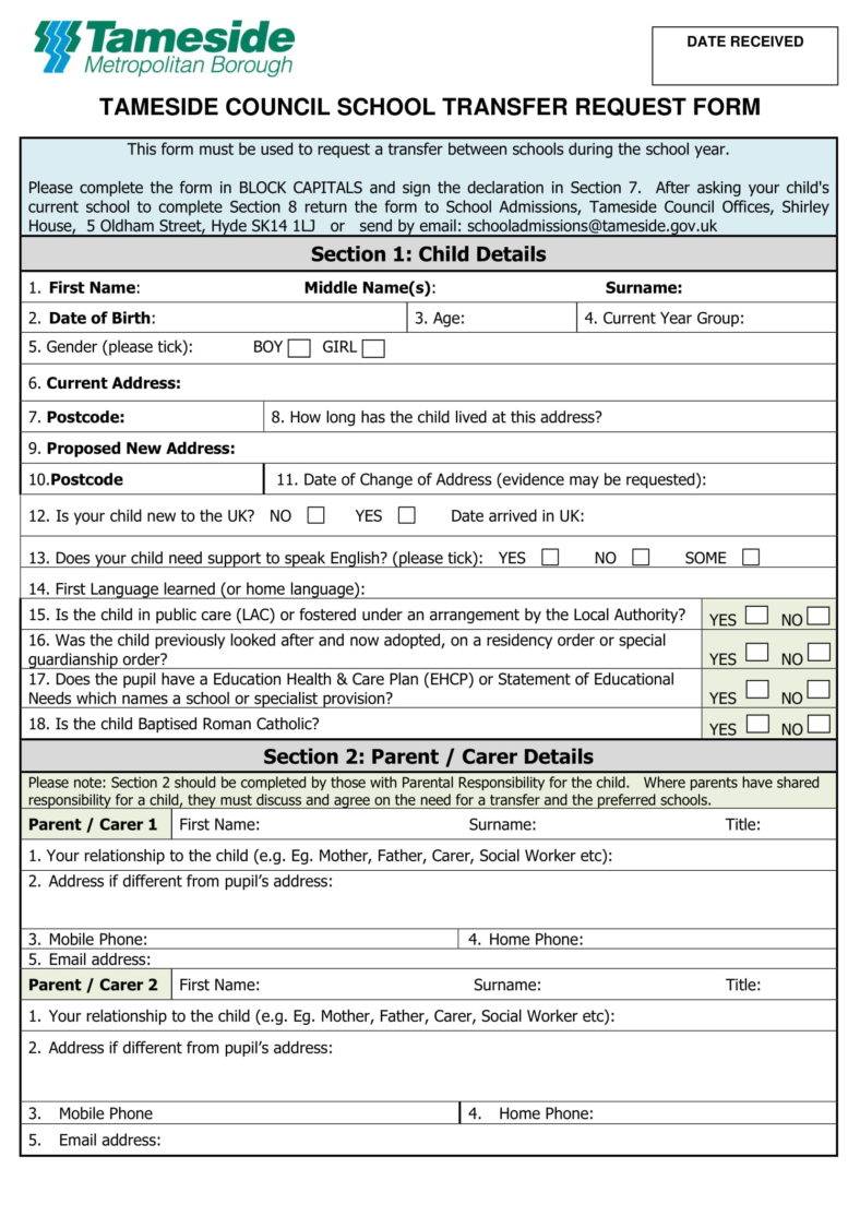 4 Application For School Transfer Templates PDF