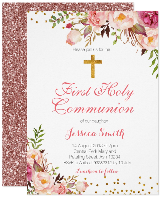 spring floral christening invitation template